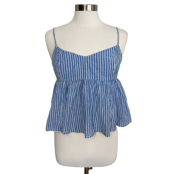 Abercrombie & Fitch SMALL Blue Striped Ruffle Tie Back Boho Tank Top - Picture 1 of 6